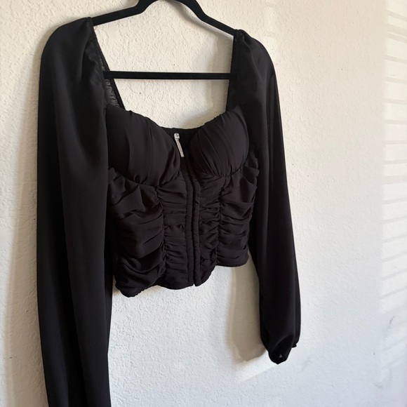 Bluebell woman’s  Black corset cropped Long Sleeve Blouse size L sexy feminine - Picture 2 of 7